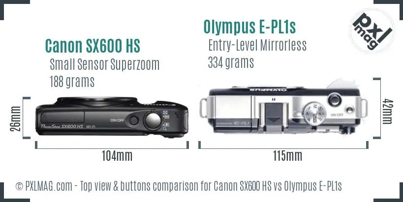 Canon SX600 HS vs Olympus E-PL1s top view buttons comparison