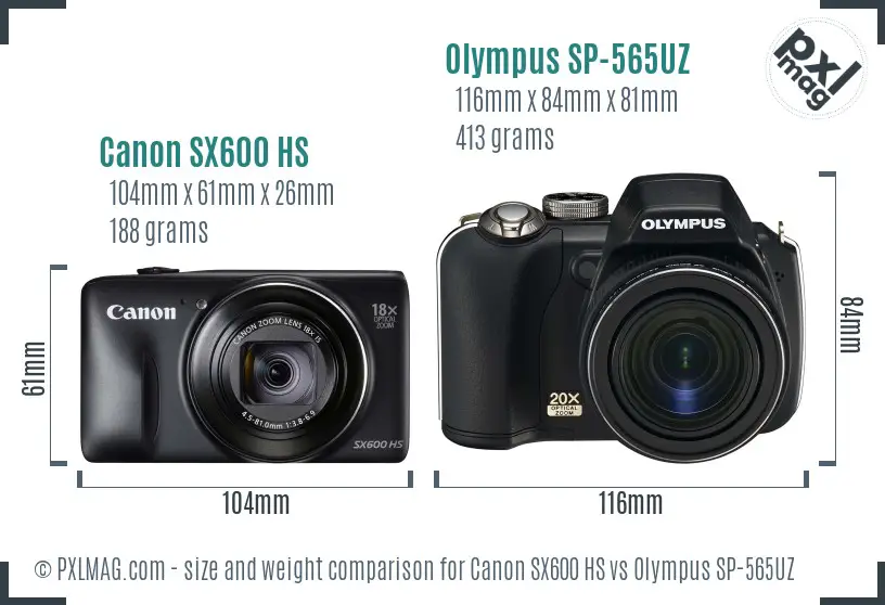 Canon SX600 HS vs Olympus SP-565UZ size comparison