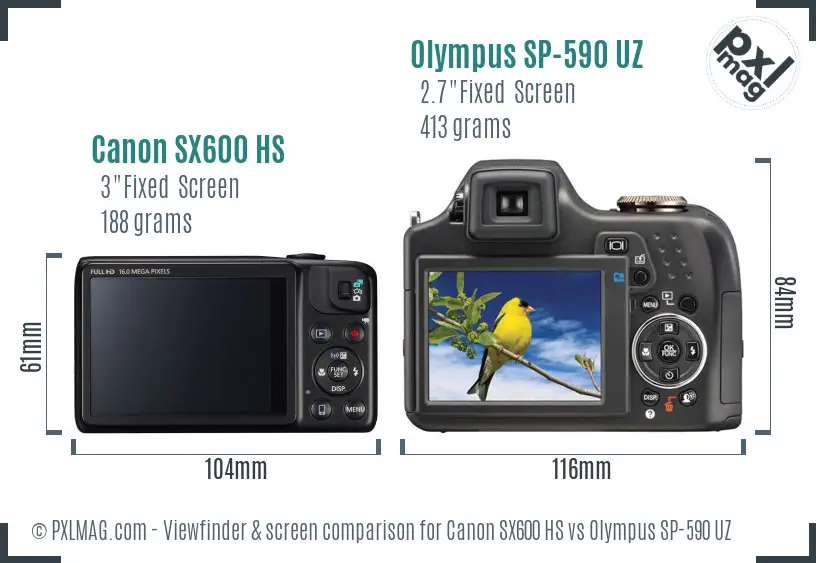 Canon SX600 HS vs Olympus SP-590 UZ Screen and Viewfinder comparison