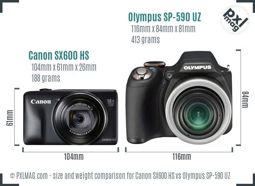 Canon SX600 HS vs Olympus SP-590 UZ size comparison