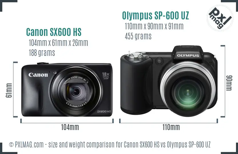 Canon SX600 HS vs Olympus SP-600 UZ size comparison