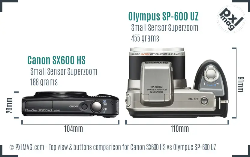 Canon SX600 HS vs Olympus SP-600 UZ top view buttons comparison