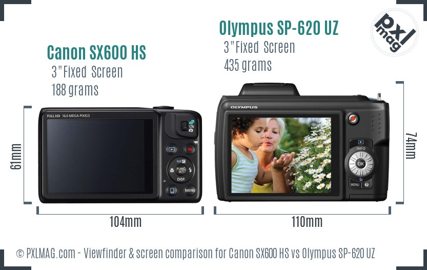 Canon SX600 HS vs Olympus SP-620 UZ Screen and Viewfinder comparison