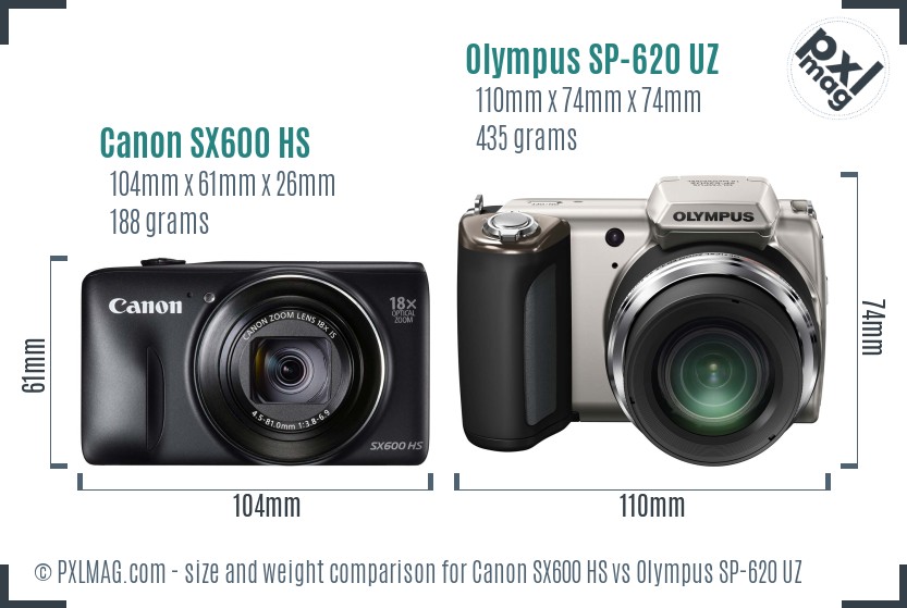 Canon SX600 HS vs Olympus SP-620 UZ size comparison