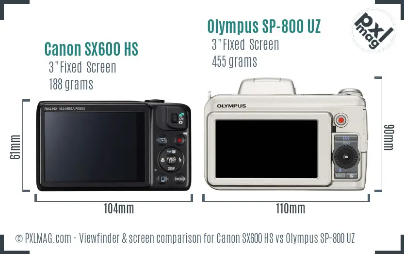 Canon SX600 HS vs Olympus SP-800 UZ Screen and Viewfinder comparison Canon SX600 HS vs Olympus SP-800 UZ Screen and Viewfinder comparison