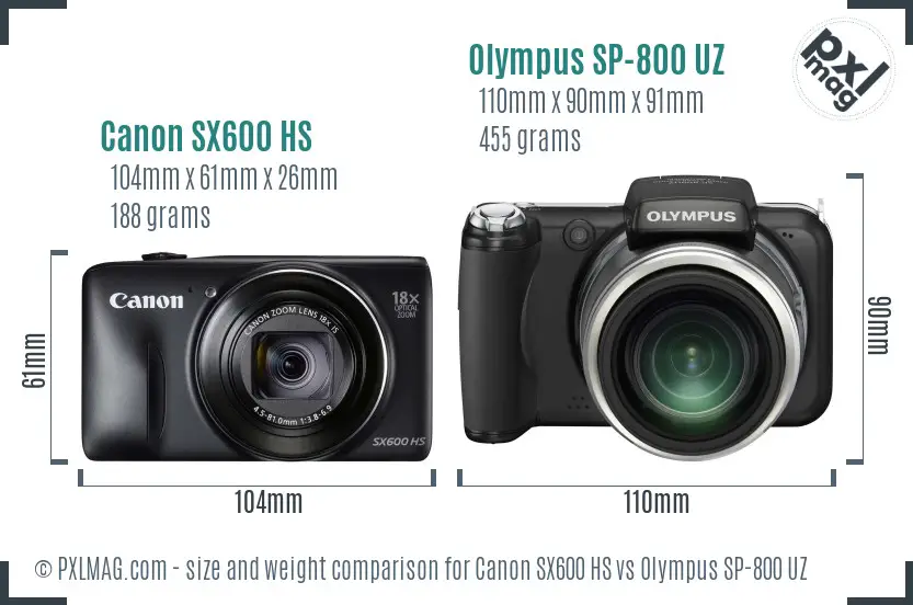 Canon SX600 HS vs Olympus SP-800 UZ size comparison Canon SX600 HS vs Olympus SP-800 UZ size comparison