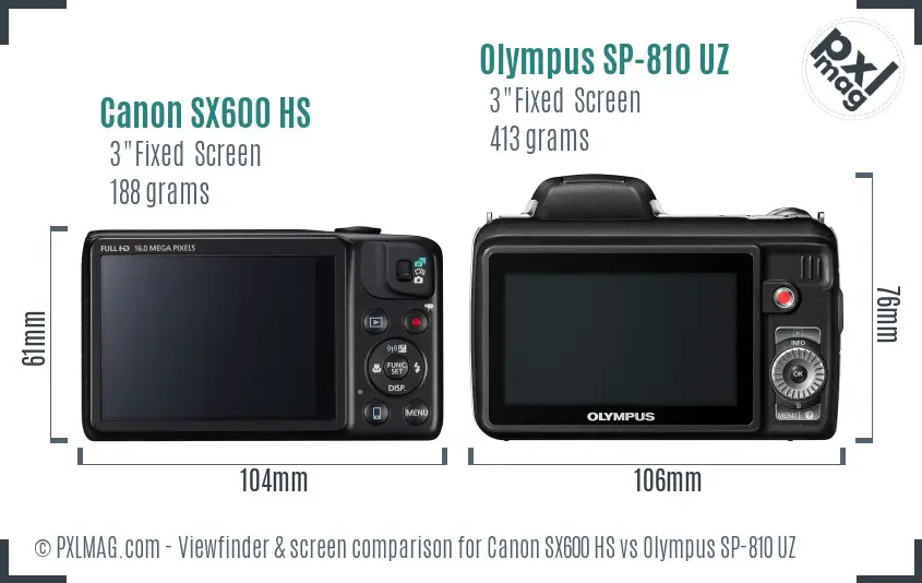 Canon SX600 HS vs Olympus SP-810 UZ Screen and Viewfinder comparison