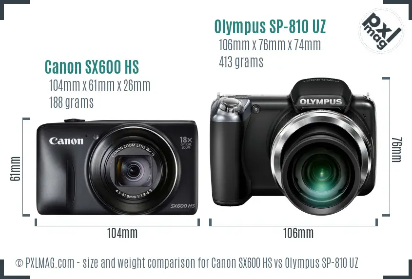 Canon SX600 HS vs Olympus SP-810 UZ size comparison