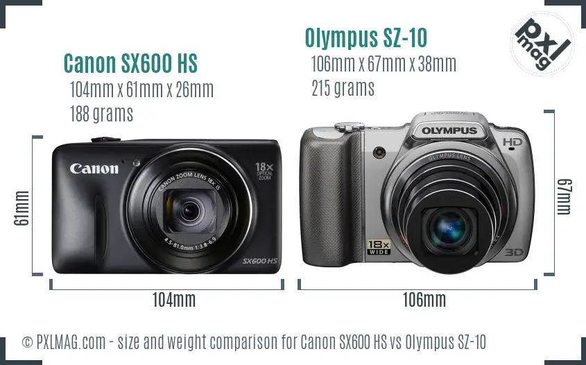 Canon SX600 HS vs Olympus SZ-10 size comparison Canon SX600 HS vs Olympus SZ-10 size comparison