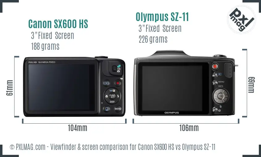 Canon SX600 HS vs Olympus SZ-11 Screen and Viewfinder comparison