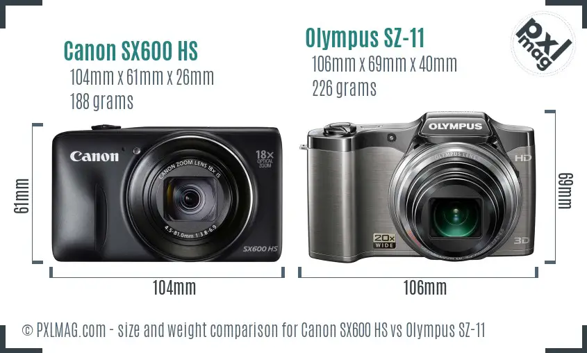 Canon SX600 HS vs Olympus SZ-11 size comparison