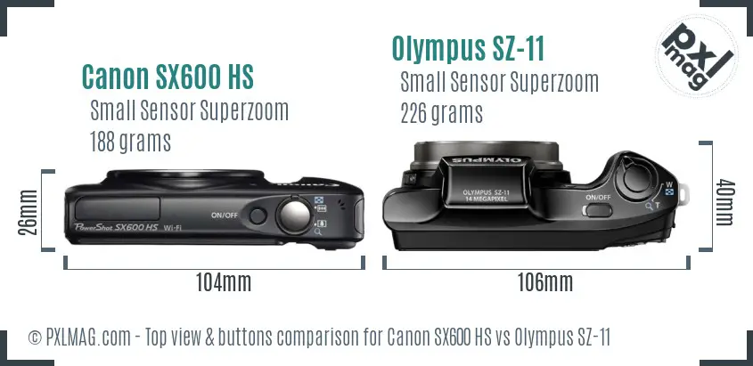 Canon SX600 HS vs Olympus SZ-11 top view buttons comparison