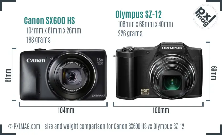 Canon SX600 HS vs Olympus SZ-12 size comparison