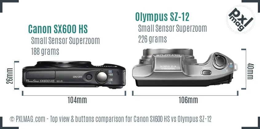 Canon SX600 HS vs Olympus SZ-12 top view buttons comparison