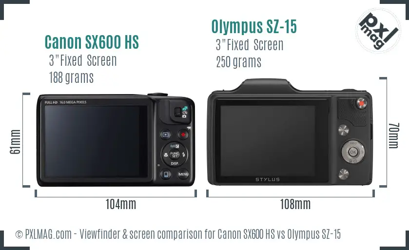 Canon SX600 HS vs Olympus SZ-15 Screen and Viewfinder comparison