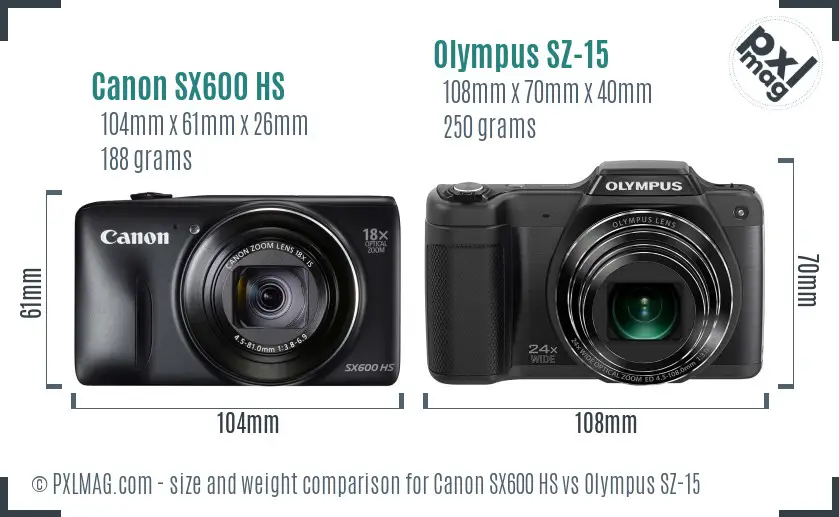 Canon SX600 HS vs Olympus SZ-15 size comparison