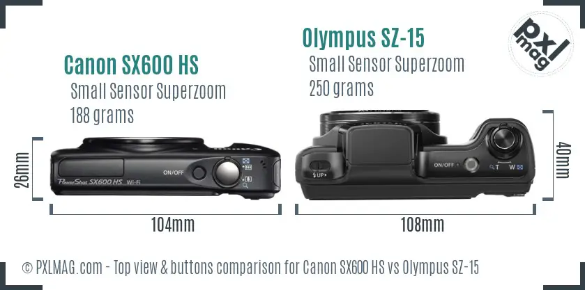 Canon SX600 HS vs Olympus SZ-15 top view buttons comparison