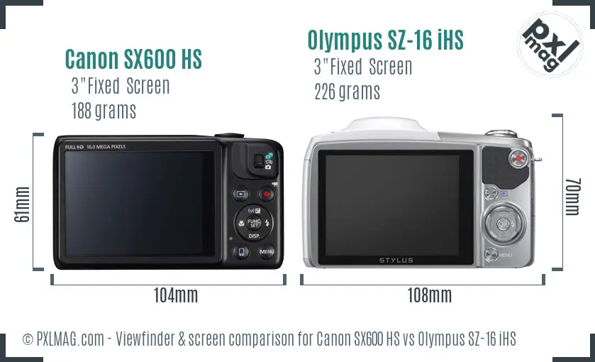 Canon SX600 HS vs Olympus SZ-16 iHS Screen and Viewfinder comparison