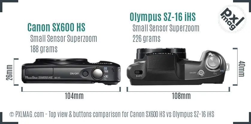 Canon SX600 HS vs Olympus SZ-16 iHS top view buttons comparison