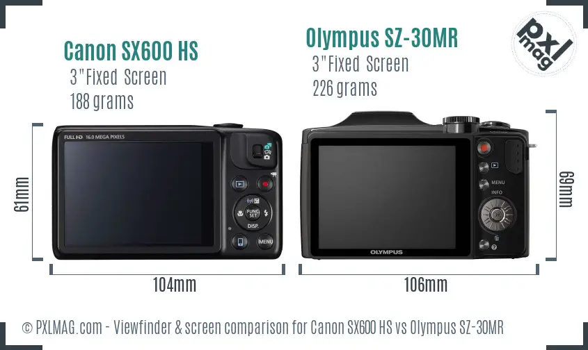 Canon SX600 HS vs Olympus SZ-30MR Screen and Viewfinder comparison