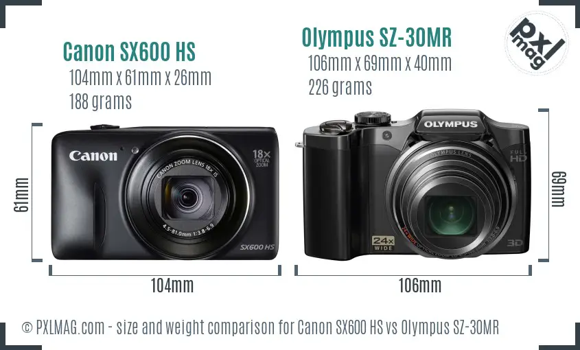 Canon SX600 HS vs Olympus SZ-30MR size comparison