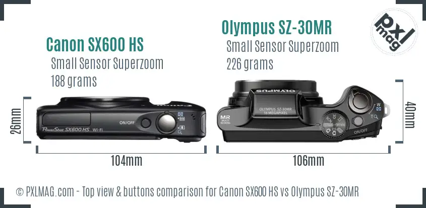 Canon SX600 HS vs Olympus SZ-30MR top view buttons comparison