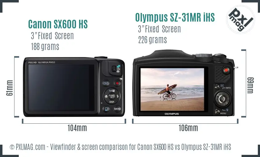 Canon SX600 HS vs Olympus SZ-31MR iHS Screen and Viewfinder comparison