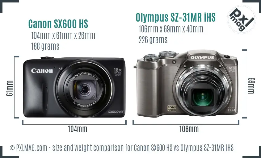 Canon SX600 HS vs Olympus SZ-31MR iHS size comparison