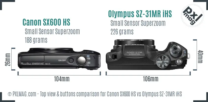 Canon SX600 HS vs Olympus SZ-31MR iHS top view buttons comparison