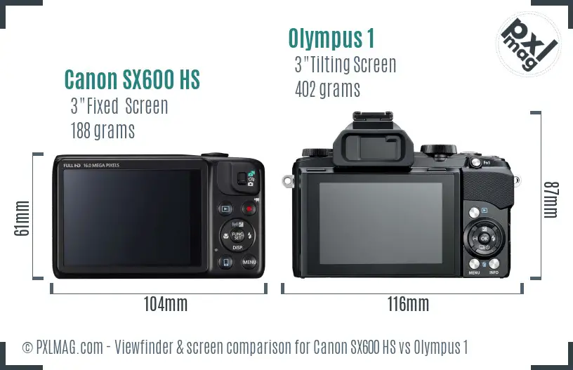 Canon SX600 HS vs Olympus 1 Screen and Viewfinder comparison