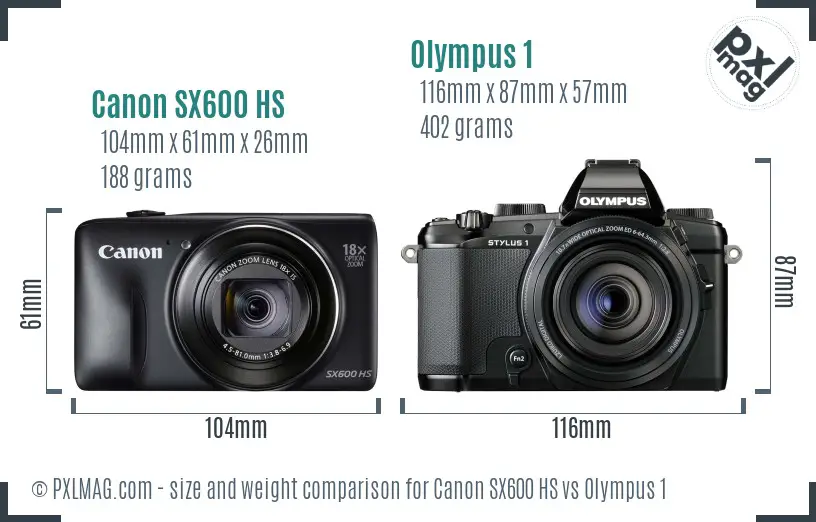 Canon SX600 HS vs Olympus 1 size comparison