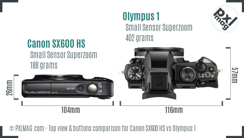 Canon SX600 HS vs Olympus 1 top view buttons comparison