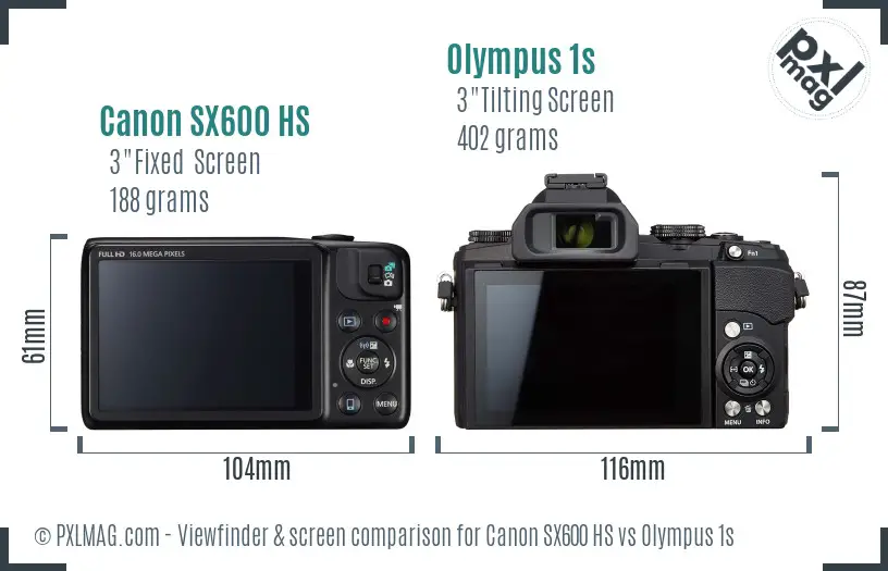 Canon SX600 HS vs Olympus 1s Screen and Viewfinder comparison