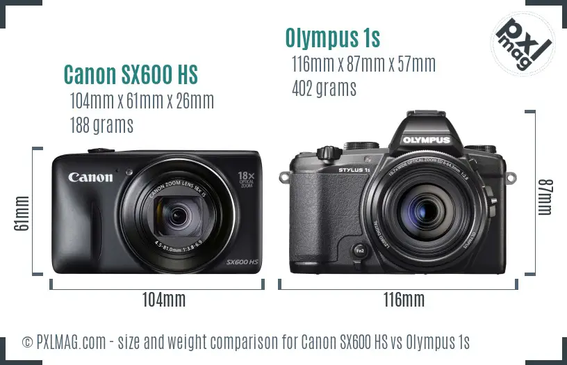 Canon SX600 HS vs Olympus 1s size comparison
