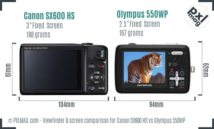 Canon SX600 HS vs Olympus 550WP Screen and Viewfinder comparison Canon SX600 HS vs Olympus 550WP Screen and Viewfinder comparison