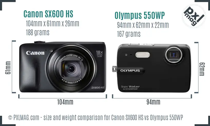 Canon SX600 HS vs Olympus 550WP size comparison Canon SX600 HS vs Olympus 550WP size comparison