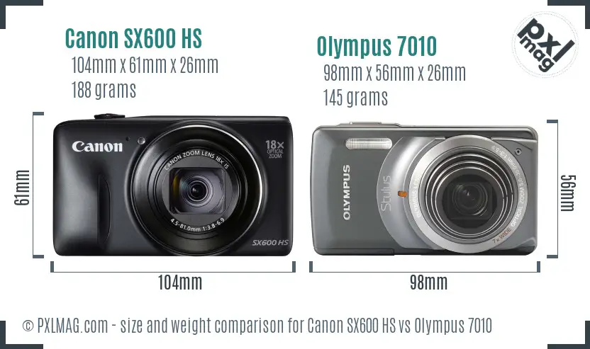 Canon SX600 HS vs Olympus 7010 size comparison