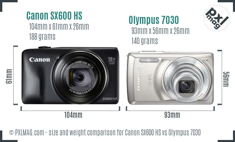 Canon SX600 HS vs Olympus 7030 size comparison