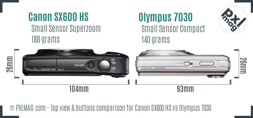 Canon SX600 HS vs Olympus 7030 top view buttons comparison