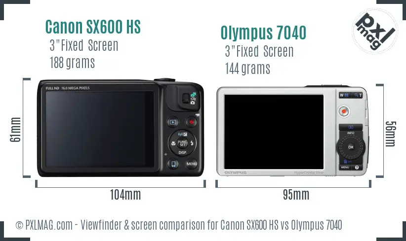 Canon SX600 HS vs Olympus 7040 Screen and Viewfinder comparison