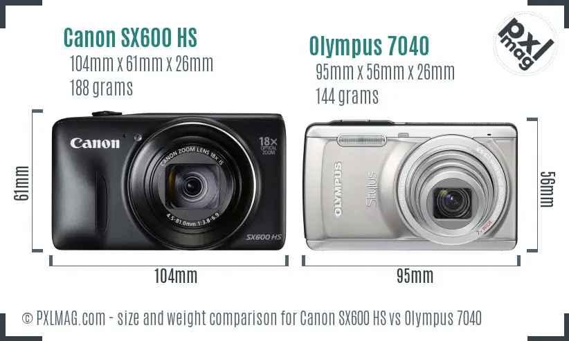 Canon SX600 HS vs Olympus 7040 size comparison