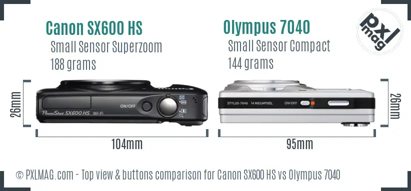 Canon SX600 HS vs Olympus 7040 top view buttons comparison