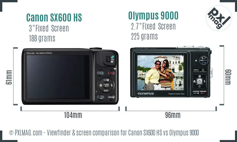 Canon SX600 HS vs Olympus 9000 Screen and Viewfinder comparison