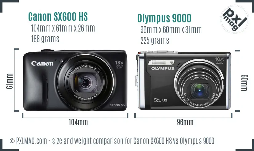 Canon SX600 HS vs Olympus 9000 size comparison