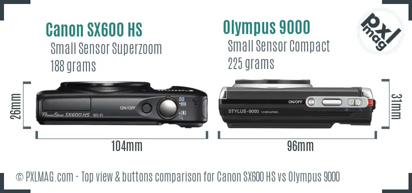 Canon SX600 HS vs Olympus 9000 top view buttons comparison