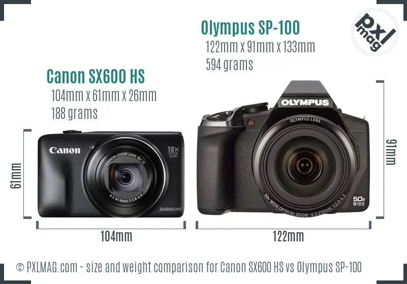 Canon SX600 HS vs Olympus SP-100 size comparison