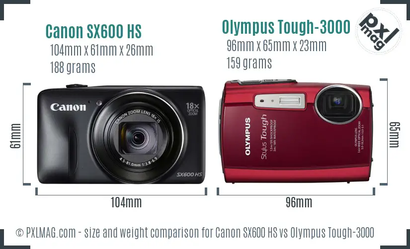 Canon SX600 HS vs Olympus Tough-3000 size comparison Canon SX600 HS vs Olympus Tough-3000 size comparison