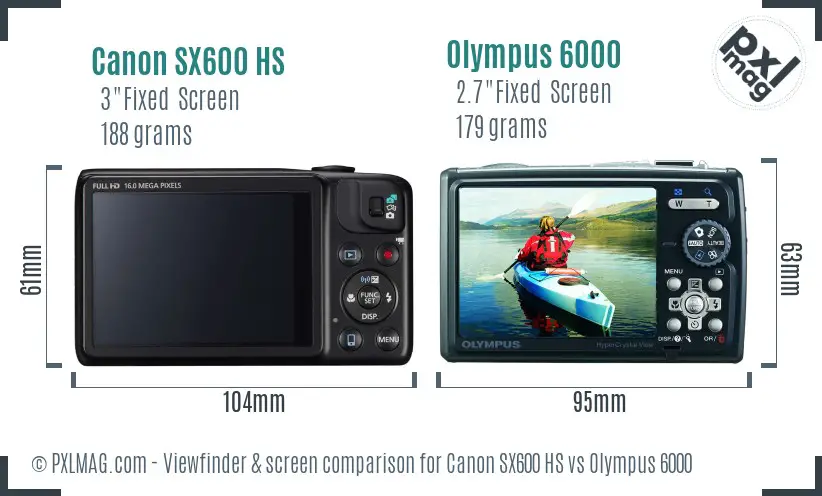 Canon SX600 HS vs Olympus 6000 Screen and Viewfinder comparison