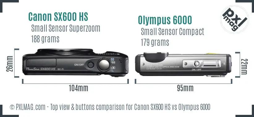 Canon SX600 HS vs Olympus 6000 top view buttons comparison