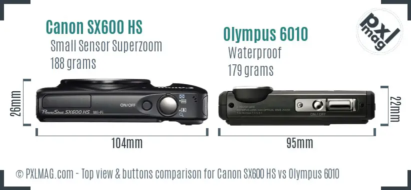 Canon SX600 HS vs Olympus 6010 top view buttons comparison